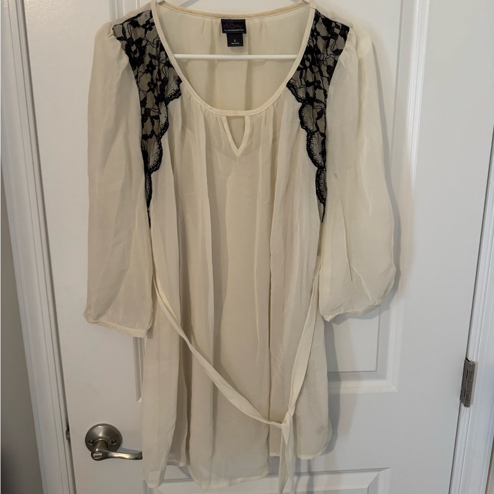 Maternity Cream Blouse with Black Lace Detail
